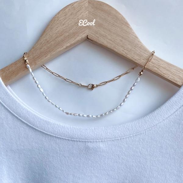 ミニバロック淡水パールサージカルステンレスネックレス 2023年春夏新作　ハンドメイドアクセサリー　...