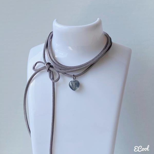 3Wayハートチョーカーネックレス[天然石&amp;フェイクスエード] 2023年秋冬新作　ハンドメイドアク...