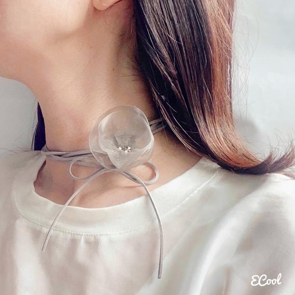 オーガンジーフラワーフェイクスウェードチョーカー[グレー] 2023年秋冬新作　ハンドメイドアクセサ...