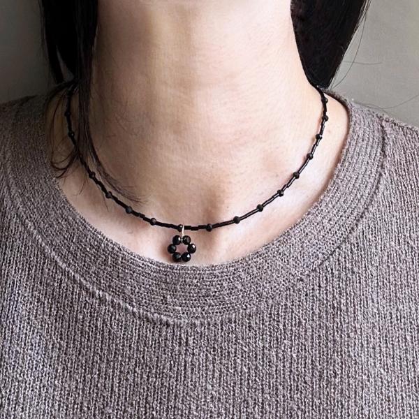 2Wayフラワーブラックオニキスステンレスネックレス[ゴールドカラー]  2025年春夏新作　天然石...