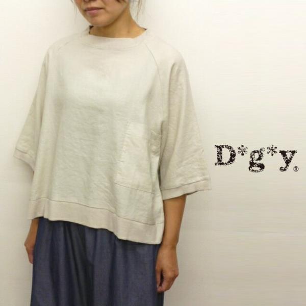D*g*y dgy ディージーワイ シャツ ブラウス プルオーバー 6分袖 綿 麻 コットン リネン...