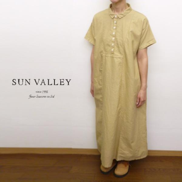 セール サンバレー SUNVALLEY ワンピース 半袖 ヘンリーネック プルオーバー 後ろ ギャザ...