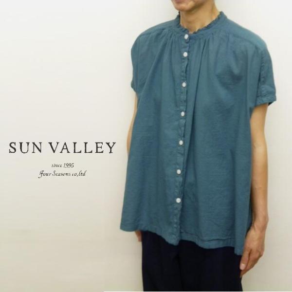 サンバレー SUNVALLEY シャツ ブラウス フリル襟 フレンチスリーブ 半袖 ボイル 綿 10...