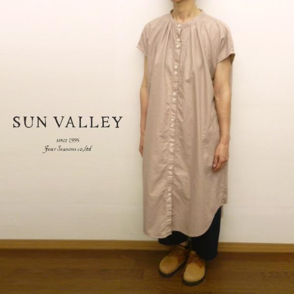 サンバレー SUNVALLEY ワンピース シャツワンピース シャツワンピ スタンドカラー 半袖 オ...