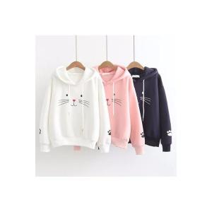 パーカー レディース ジャージ トレーナー スウェット プルオーバー フード付き 長袖 猫 キャット カジュアル かわいい スクール風 学生