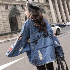 ジャケット レディース デニムコート ゆったり ジージャン アウター 春秋物 クラッシュ加工 ダメージ加工 プリント ファッション