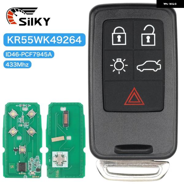 並行輸入品 5 ボタン リモートキー スマートカーキーフォブ 433MHZ ID46チップ ボルボ ...