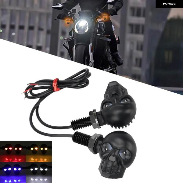 並行輸入品 2個 ミニ バイク LED ウィンカーライト スカルシェイプ DRL インジケーター フ...