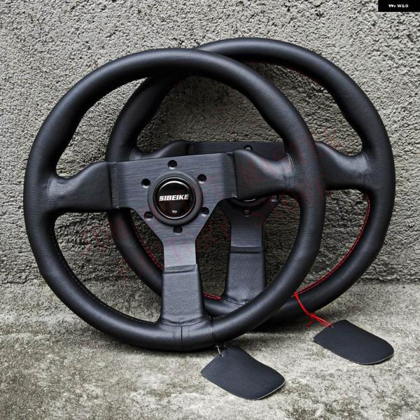 並行輸入品 13インチ レザー スポーツ ステアリングホイール クラシック ドリフト レーシング ス...