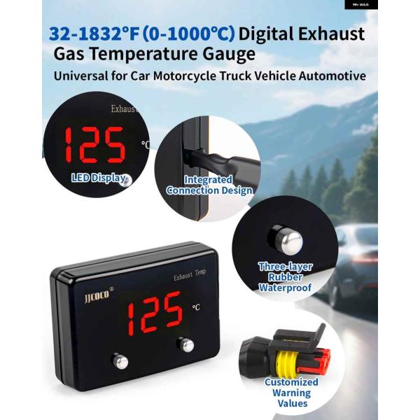 並行輸入品車用排気温度計 排気ガスメーター デジタル センサー付き EXT温度計 ターボ 4WD ハ...