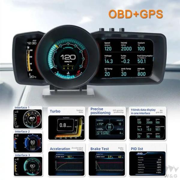 Obd2マルチゲージヘッドアップディスプレイ 車タービン 圧力 オイル温度 自動ゲージ アラームシス...