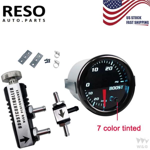 RESO--2インチ 52mm 7色調整ブーストゲージ 0-30psi手動ブーストコントローラーキッ...