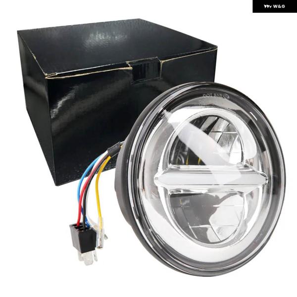 並行輸入品 5.75インチ LEDプロジェクター ヘッドライト ハイロービーム ホワイトDRL付き ...