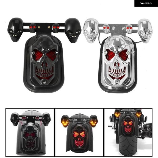 並行輸入品 クローム/スカル バイク リア ブレーキライト 12V LED ウィンカー ストップテー...