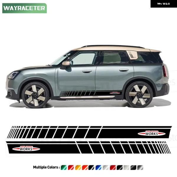 並行輸入品 2個 ジョン クーパー ワークス ス ボディ デカール ドア サイド ストライプ ステッ...