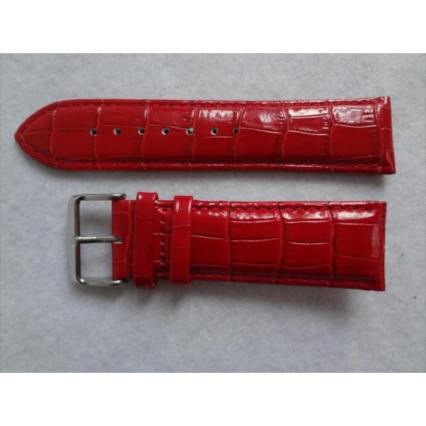 Debeer カーフスキン腕時計ベルト 24mm クロコダイル型押レザーバンド 赤 赤色 レッド C...