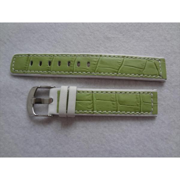 Diloy レザーバンド 18mm ファッション腕時計交換ベルト グリーン 緑色 緑/白
