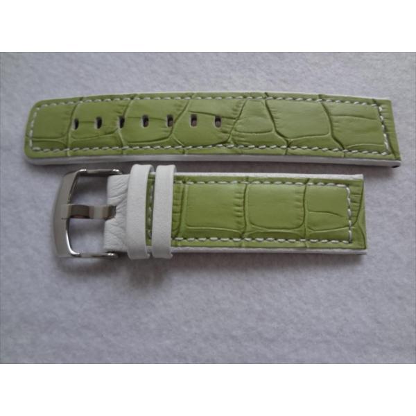 Diloy レザーバンド 22mm ファッション腕時計交換ベルト グリーン 緑/白