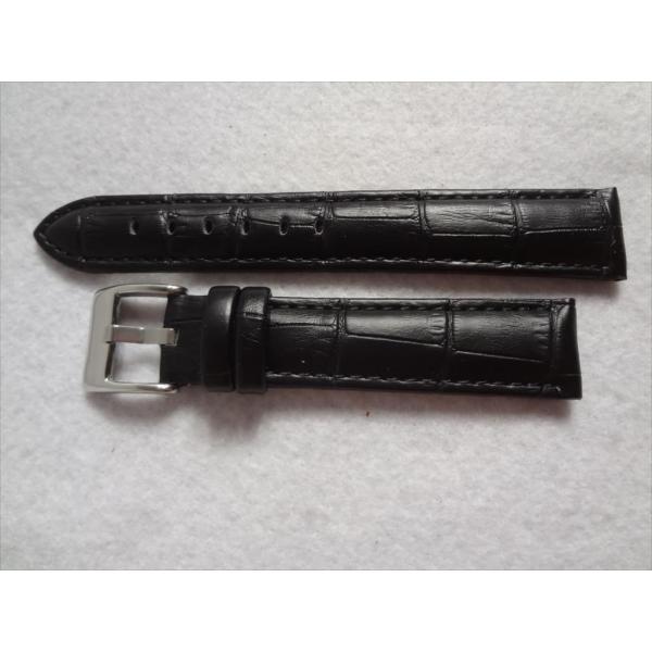 Diloy アリゲータ型押しレザーバンド 18mm 黒色 黒 ブラック 腕時計ベルト 368.18....