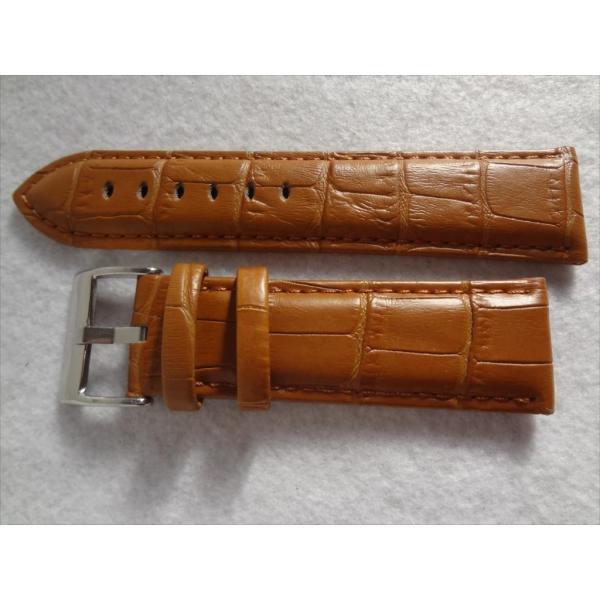 Diloy アリゲータ型押しレザーバンド 24mm 茶色 茶 ゴールドブラウン 腕時計ベルト 368...