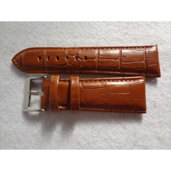 Diloy アリゲータ型押しレザーバンド 26mm 茶色 茶 ゴールドブラウン 腕時計ベルト 368...