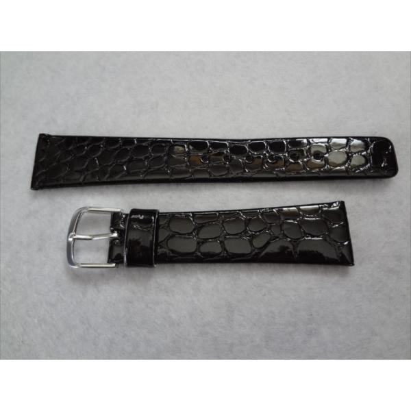 日本製 合皮レザーベルト19mm腕時計バンド黒色/銀色バックル