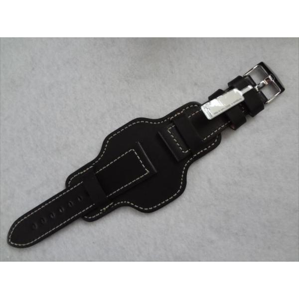 ドイツ Fluco 本革レザーバンド台座 BUND 24mm ベルト 黒色 黒 ブラック Snow ...