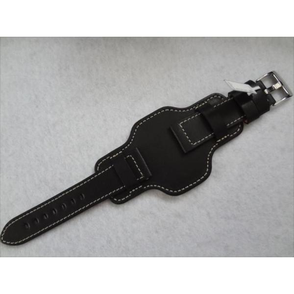 ドイツ Fluco 本革 22mm レザーバンド 台座 BUND ベルト 黒色 黒 ブラック Sno...