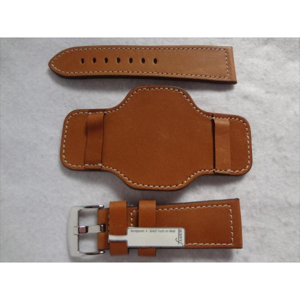 ドイツ製 Fluco 本革レザーバンド台座 BUND 26mm 腕時計交換ベルト 茶色 ミディアムブ...