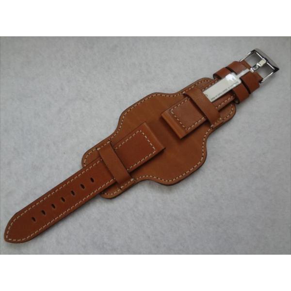 ドイツ Fluco 22mm 本革 レザーバンド 台座 BUND ベルト 茶色 茶(ミディアムブラウ...