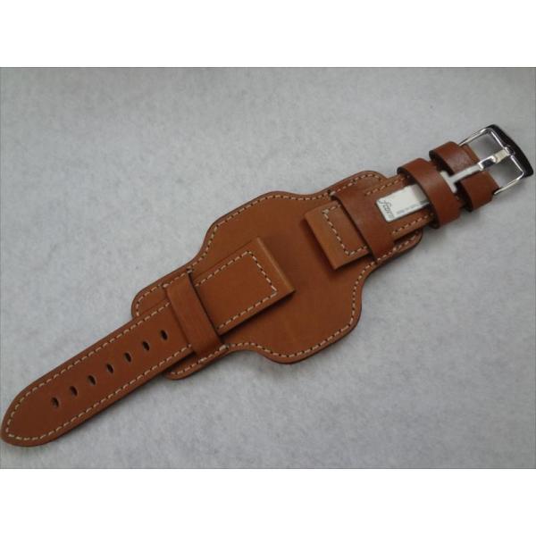 ドイツ Fluco 本革レザーバンド台座 BUND 24mm ベルト 茶色 茶(ミディアムブラウン)...