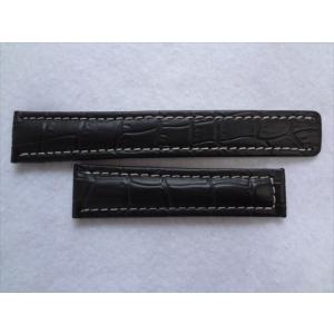 ブライトリング用レザーベルト 22mm 本革 腕時計バンド 黒色 黒/白