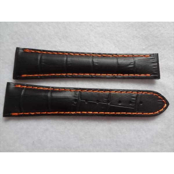 OmegaシーマスターSeamaster用レザーベルト黒オレンジ22mm　腕時計交換バンド