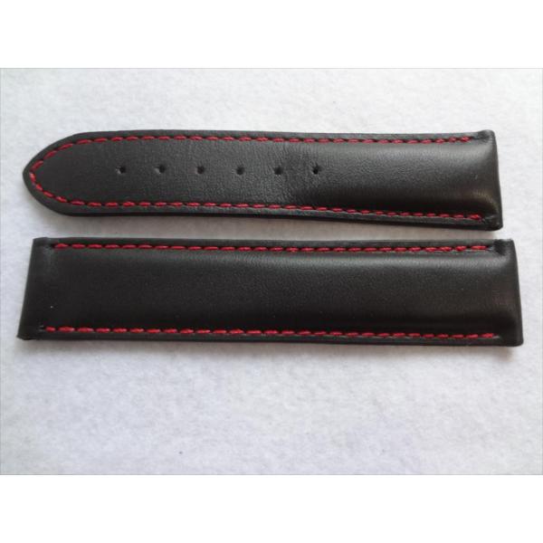OmegaシーマスターSeamaster用 腕時計レザーベルト 22mm バンド 黒/赤ステッチ ブ...