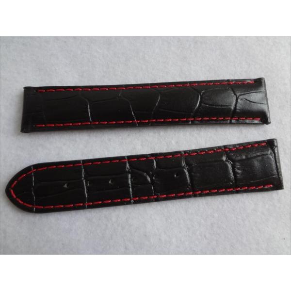 OmegaシーマスターSeamaster用バンド 20mm 腕時計レザーベルト 黒/赤ステッチ  ブ...