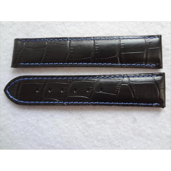 OmegaシーマスターSeamaster用レザーベルト 22mm バンド 黒/青 ブラック/ブルー