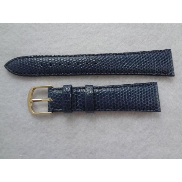 リザード型押し 腕時計ベルト 19mm レザーバンド 青 ネイビー CMトカゲ 日本製