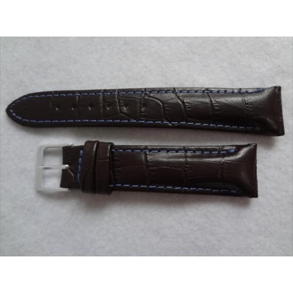 型押し腕時計ベルト 20mm 茶(チョコ)/青ステッチ 日本製 カーフ レザーバンド 抗菌防臭 Tr...