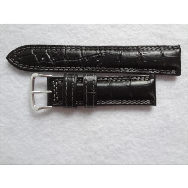 型押し 腕時計ベルト 20mm 黒色 黒 ブラック  日本製 カーフ レザーバンド