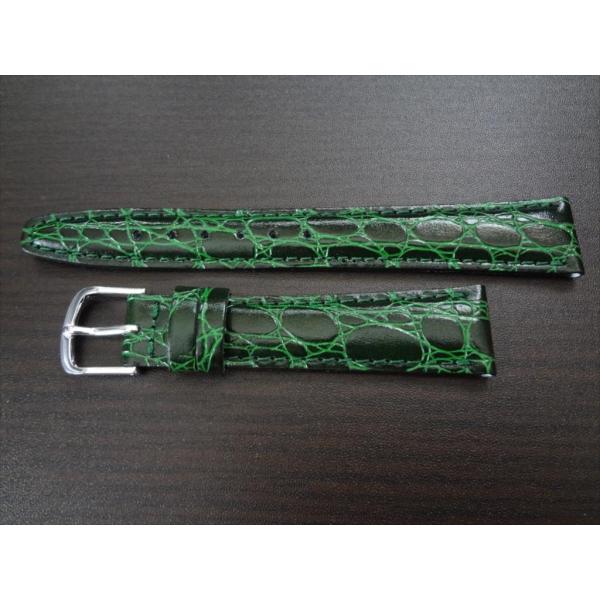 カイマンワニ調型押しカーフベルト17mm緑レザーバンド日本製Seiko等用