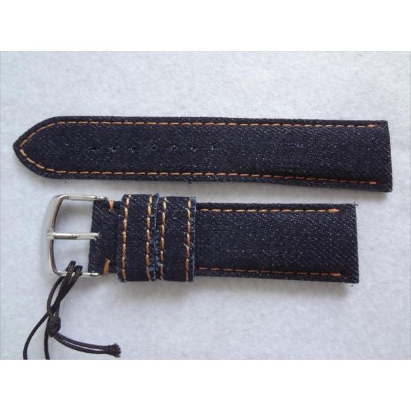 岡山デニム DENIM 腕時計ベルト 22mm 青色 インディゴブルー/オレンジステッチ 日本製 ミ...
