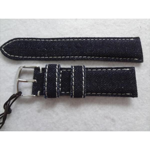 岡山デニム DENIM 腕時計ベルト 22mm 青色 インディゴブルー/白ステッチ 日本製 ミモザ ...