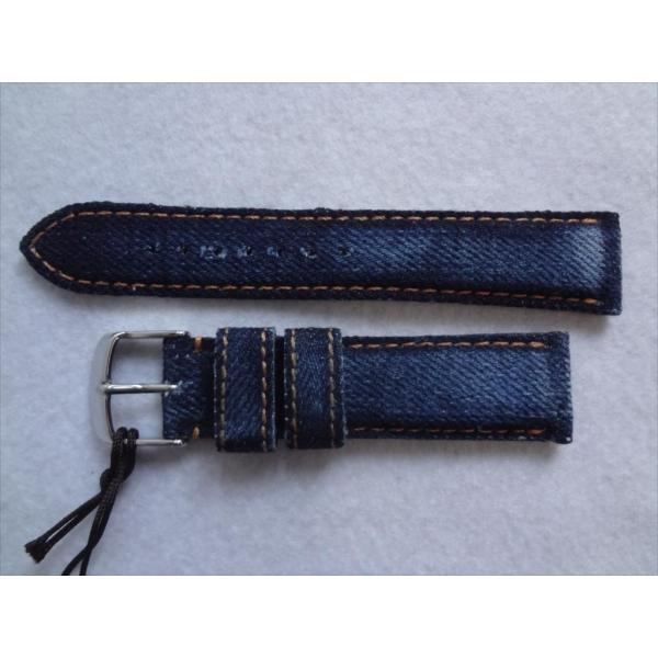 岡山デニム DENIM 腕時計ベルト 20mm 青 青色 インディゴブルー/オレンジステッチ クラッ...