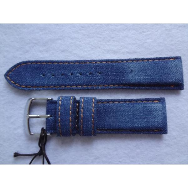 岡山デニム DENIM 腕時計ベルト 22mm 青色 インディゴブルー/オレンジステッチ クラッシュ...