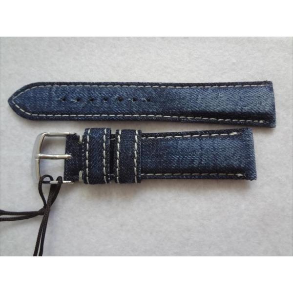 岡山デニム DENIM 腕時計ベルト 20mm 青色 青 インディゴブルー/白ステッチ クラッシュ加...