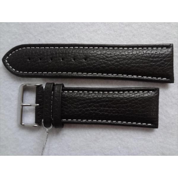 ドイツ製 fluco 腕時計バンド BIG レザーベルト 28mm 黒色/白ステッチ