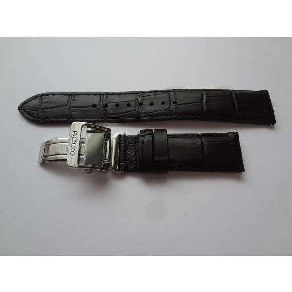 ★在庫有 SEIKO 純正 腕時計バンド 20mm レザーベルト 黒色 ブラック Dバックル付き