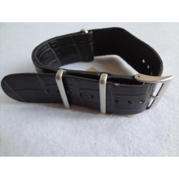 Fossil フォッシル 純正 ベルト NATO レザーバンド 22mm 黒色 黒 ブラック