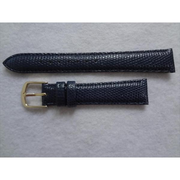 リザード型押し ベルト 17mm 腕時計レザーバンド 青 ネイビー CMトカゲ 日本製 防水加工