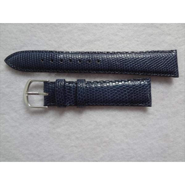 リザード型押し 腕時計ベルト 19mm レザーバンド 青 ネイビー CMトカゲ 日本製